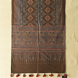 Amoha . अमोहा | Hand Block Printed - Ajrakh Cotton Brown Stole