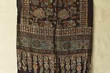 Anagi | Natural Dyed Ajrakh - Modal Silk Black Stole With Flower Motif
