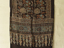 Anagi | Natural Dyed Ajrakh - Modal Silk Black Stole With Flower Motif