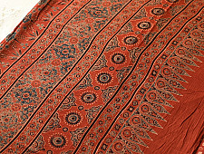 Charu . चारु | Ajrakh Printed Mul Cotton Saree in Red Color