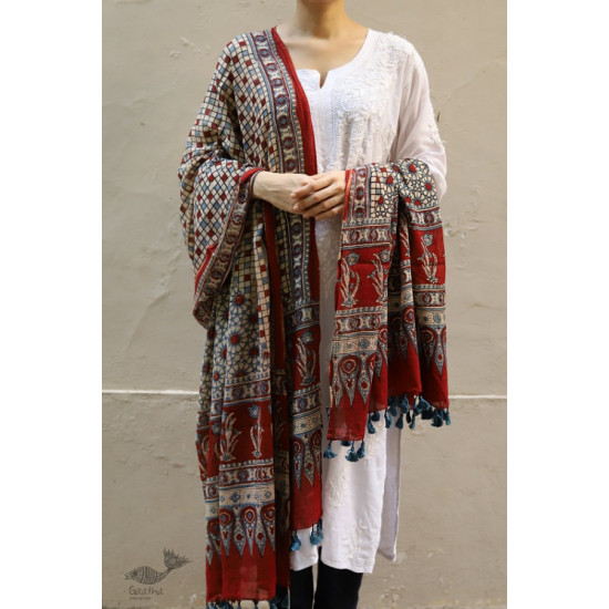 शोभना . Shobhna ❋ Mul Cotton Ajrakh Dupatta - 10