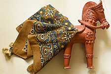 Neelanjana . नीलांजना ~ Square Ajrakh Cotton Mustard Yellow Scarf