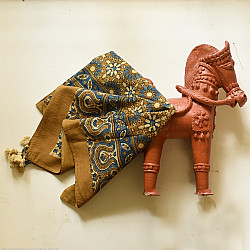 Neelanjana . नीलांजना ~ Square Ajrakh Cotton Mustard Yellow Scarf