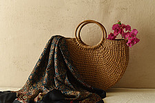 Neelanjana . नीलांजना ~ Ajrakh Block Printed - Square Modal Silk Scarf - D