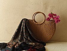 Neelanjana . नीलांजना ~ Ajrakh Block Printed - Square Modal Silk Scarf - D