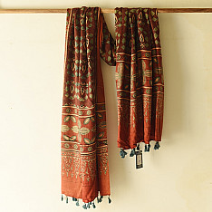 Ajrakh Mulberry Silk Dupatta | Natural dyed - D