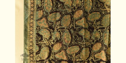 Ajrakh Printed Mulberry Silk Dupatta - Green Lotus