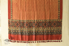 Ajrakh Printed Mulberry Silk Red Doted Dupatta 