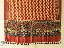 Ajrakh Printed Mulberry Silk Red Doted Dupatta 