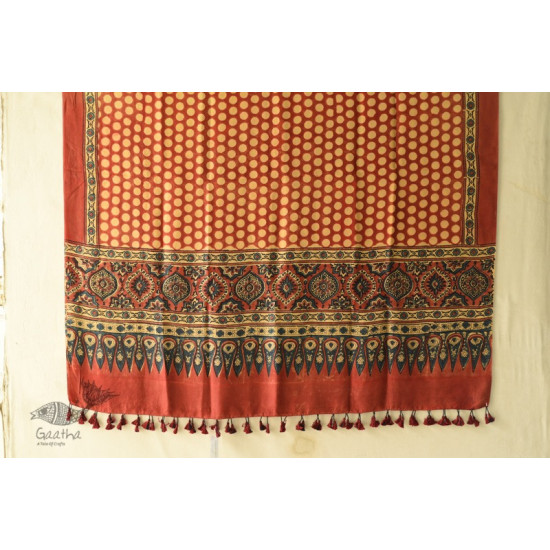 buy Ajrakh Printed Mulberry Silk Red Doted Dupatta