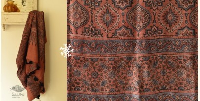 Ajrakh Printed Mulberry Silk Dupatta - Almond Light Brown