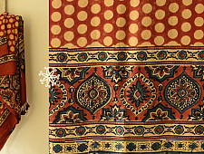 Ajrakh Printed Mulberry Silk Red Doted Dupatta 