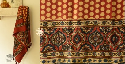 Ajrakh Printed Mulberry Silk Red Doted Dupatta 