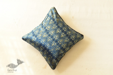 Ajrakh Block Printed Indigo Cushion Cover - Mashru