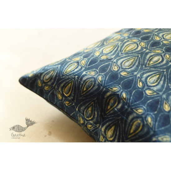 shop Ajrakh Block Printed Indigo Cushion Cover - Mashru