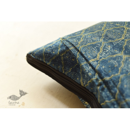 shop Ajrakh Block Printed Indigo Cushion Cover - Mashru