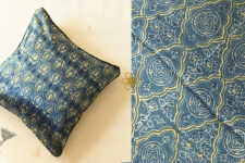 Ajrakh Block Printed Indigo Cushion Cover - Mashru