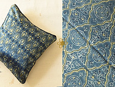 Ajrakh Block Printed Indigo Cushion Cover - Mashru