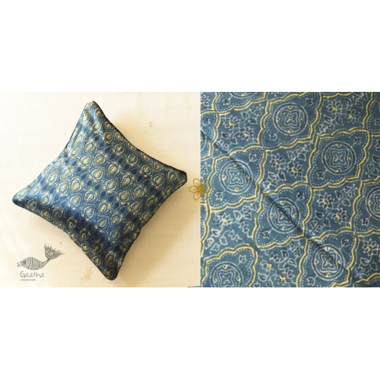 shop Ajrakh Block Printed Indigo Cushion Cover - Mashru