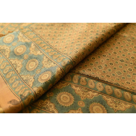 shop handmade ajrakh printed Tussar Silk saree