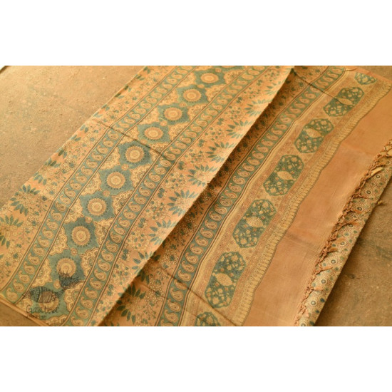 shop handmade ajrakh printed Tussar Silk saree