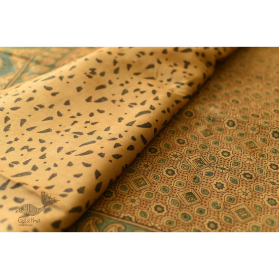 shop handmade ajrakh printed Tussar Silk saree