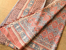 Ajrakh Printed ~ Tussar Silk Saree ~ Natural Color 