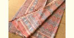 Ajrakh Printed ~ Tussar Silk Saree ~ Natural Color 