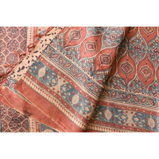 shop handmade ajrakh printed Tussar Silk saree