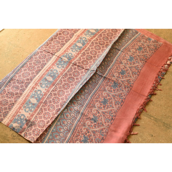 shop handmade ajrakh printed Tussar Silk saree