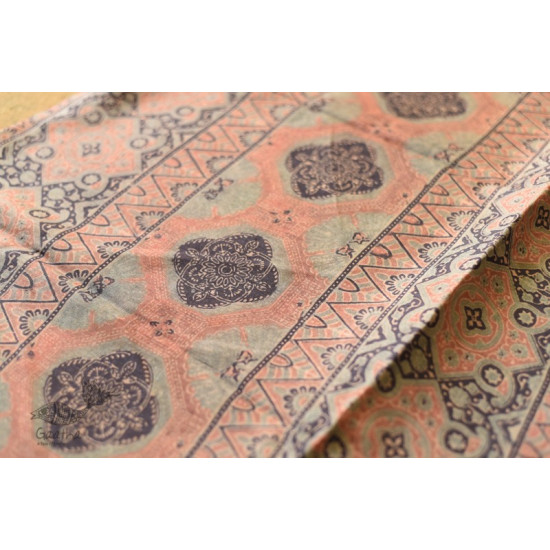 shop handmade ajrakh printed Tussar Silk saree