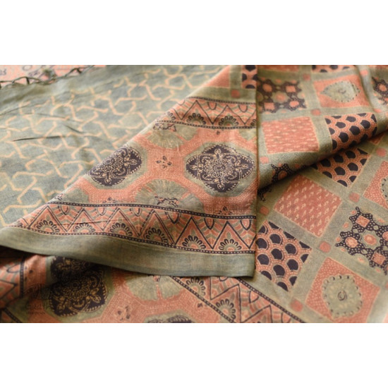 shop handmade ajrakh printed Tussar Silk saree