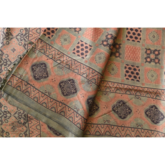 shop handmade ajrakh printed Tussar Silk saree