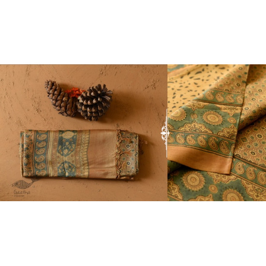 shop handmade ajrakh printed Tussar Silk saree