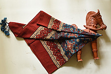 Neelanjana . नीलांजना ~ Square Ajrakh Cotton Red Scarf