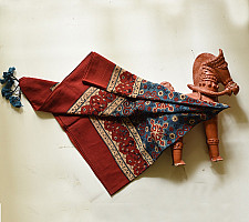 Neelanjana . नीलांजना ~ Square Ajrakh Cotton Red Scarf