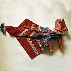 Neelanjana . नीलांजना ~ Square Ajrakh Cotton Red Scarf
