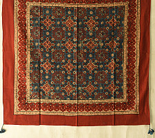 Neelanjana . नीलांजना ~ Square Ajrakh Cotton Red Scarf