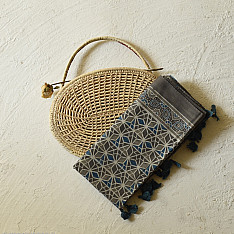 Amoha . अमोहा | Ajrakh Block Printed - Grey Cotton Stole