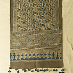 Amoha . अमोहा | Ajrakh Block Printed - Grey Cotton Stole