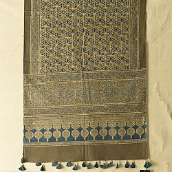 Amoha . अमोहा | Ajrakh Block Printed - Grey Cotton Stole