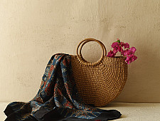 Neelanjana . नीलांजना ~ Ajrakh Flower Printed - Square Modal Silk Scarf