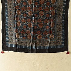 Neelanjana . नीलांजना ~ Ajrakh Flower Printed - Square Modal Silk Scarf