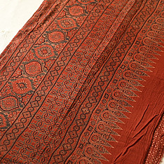 Charu . चारु | Ajrakh Block Printed Mul Cotton Red Saree