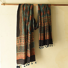 Ajrakh Mulberry Silk Dupatta | Natural dyed - E
