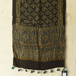 Anagi | Natural Dyed Ajrakh Printed - Modal Silk Black Stole
