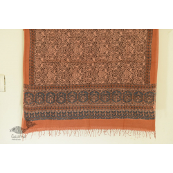 Grishma . ग्रीष्‍म | Handwoven Cotton with Natural Dyed Ajrakh Block Printed Dupatta - Walnut Brown