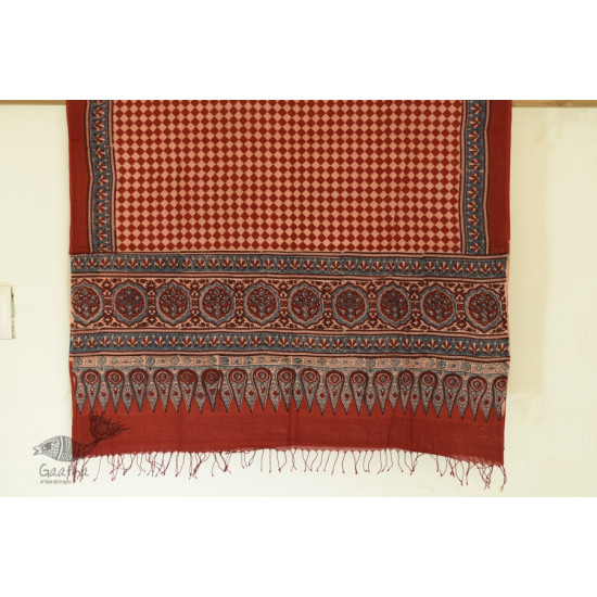 Handwoven Cotton - Ajrakh Block Printed Dupatta With Red Checks