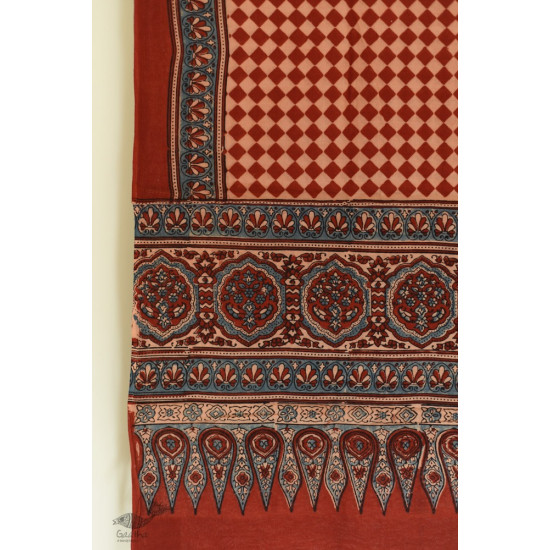 Handwoven Cotton - Ajrakh Block Printed Dupatta With Red Checks