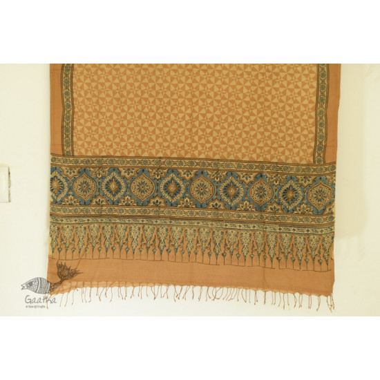 Ajrakh Block Printed Handloom Cotton Dupatta - Yellow